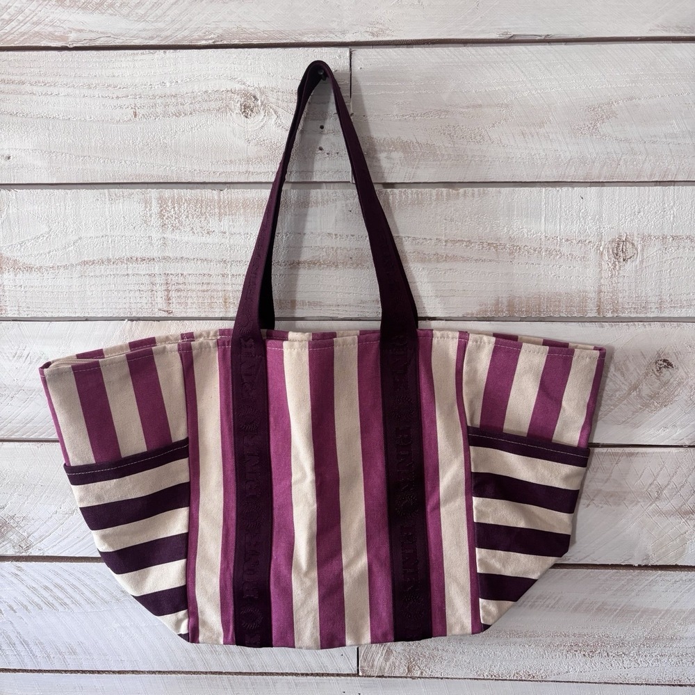 Victoria's Secret Pink Purple Stripe Zippered Canvas Weekender Tote Bag